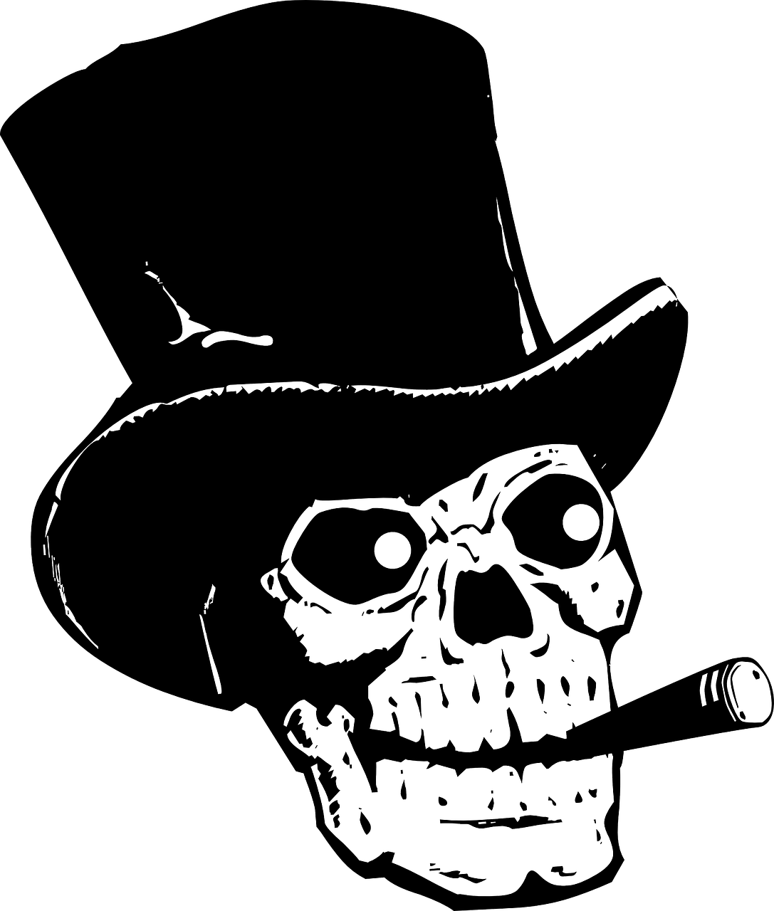 Skull with a top hat smoking a cigar