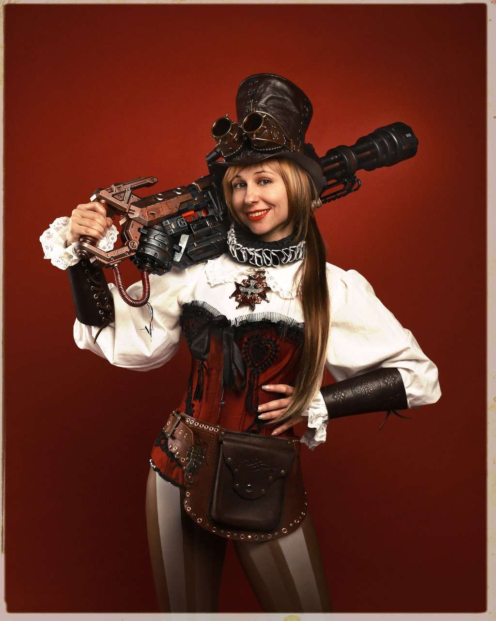Steampunk lady with large revolver